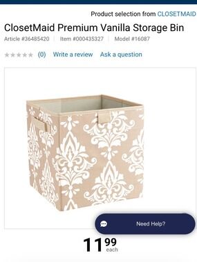 ClosetMaid Beige White Damask Fabric Storage Bins Set 2